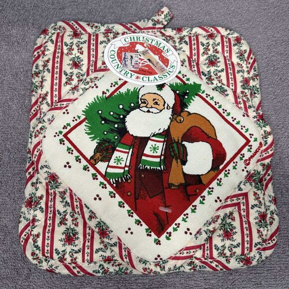 Vintage Christmas Country Classics Santa Floral XMAS Tree Pot Holders Franco - Picture 1 of 4